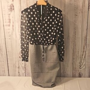 Enfocus Studio Lon Sleeve V-neck Polka Dot Dress